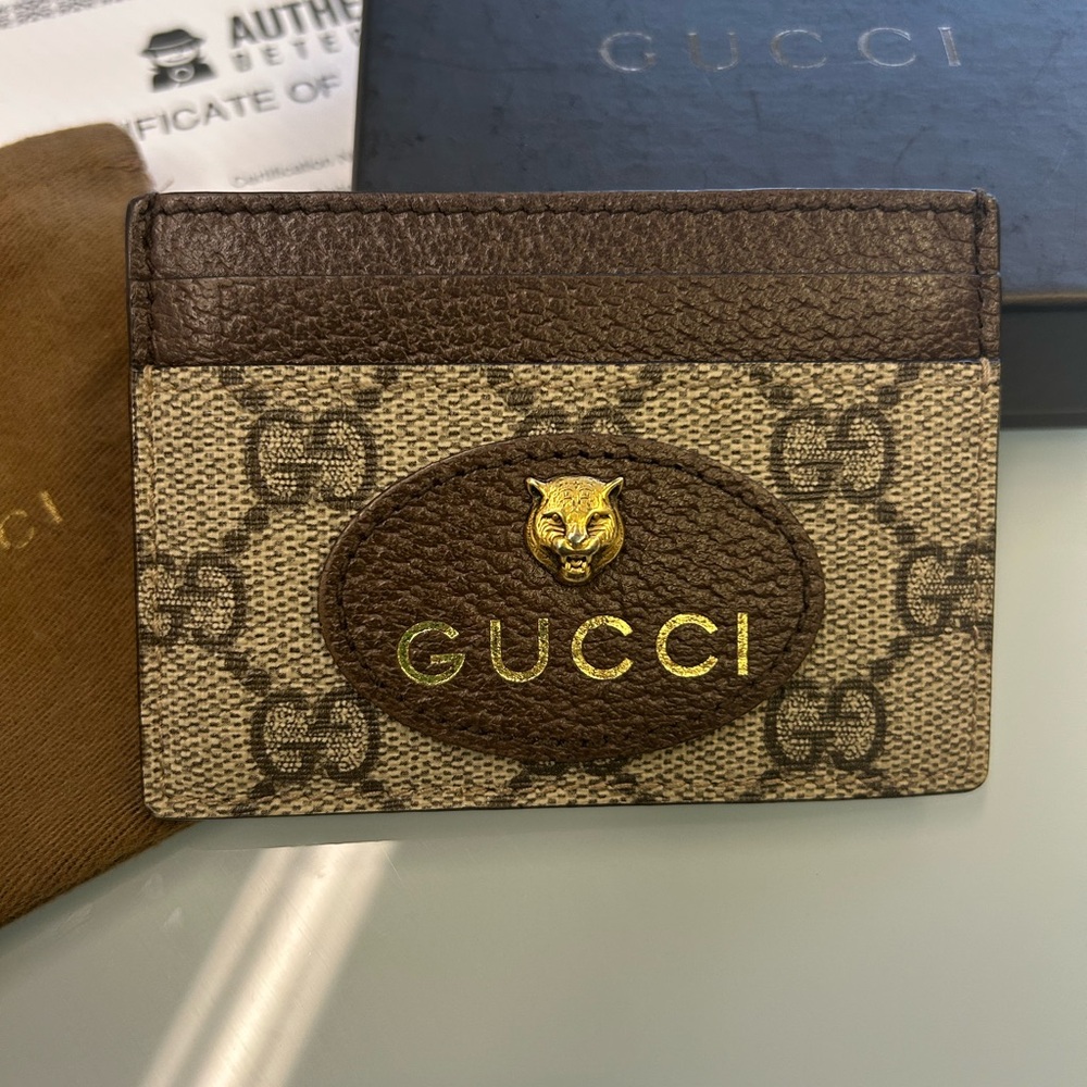 Gucci GG Supreme Neo Vintage Card Holder – Brown/Beige – Excellent Condition